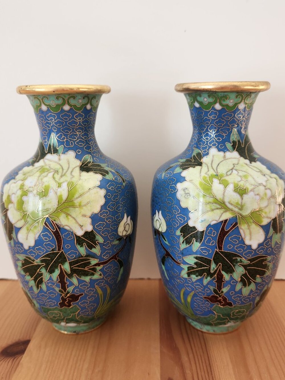 Vintage Blue Cloisonne Vases